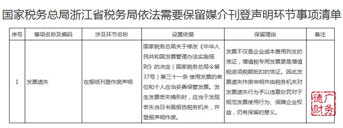 浙江省税务局发布取消及依法保留媒介刊登声明环节的事项清单